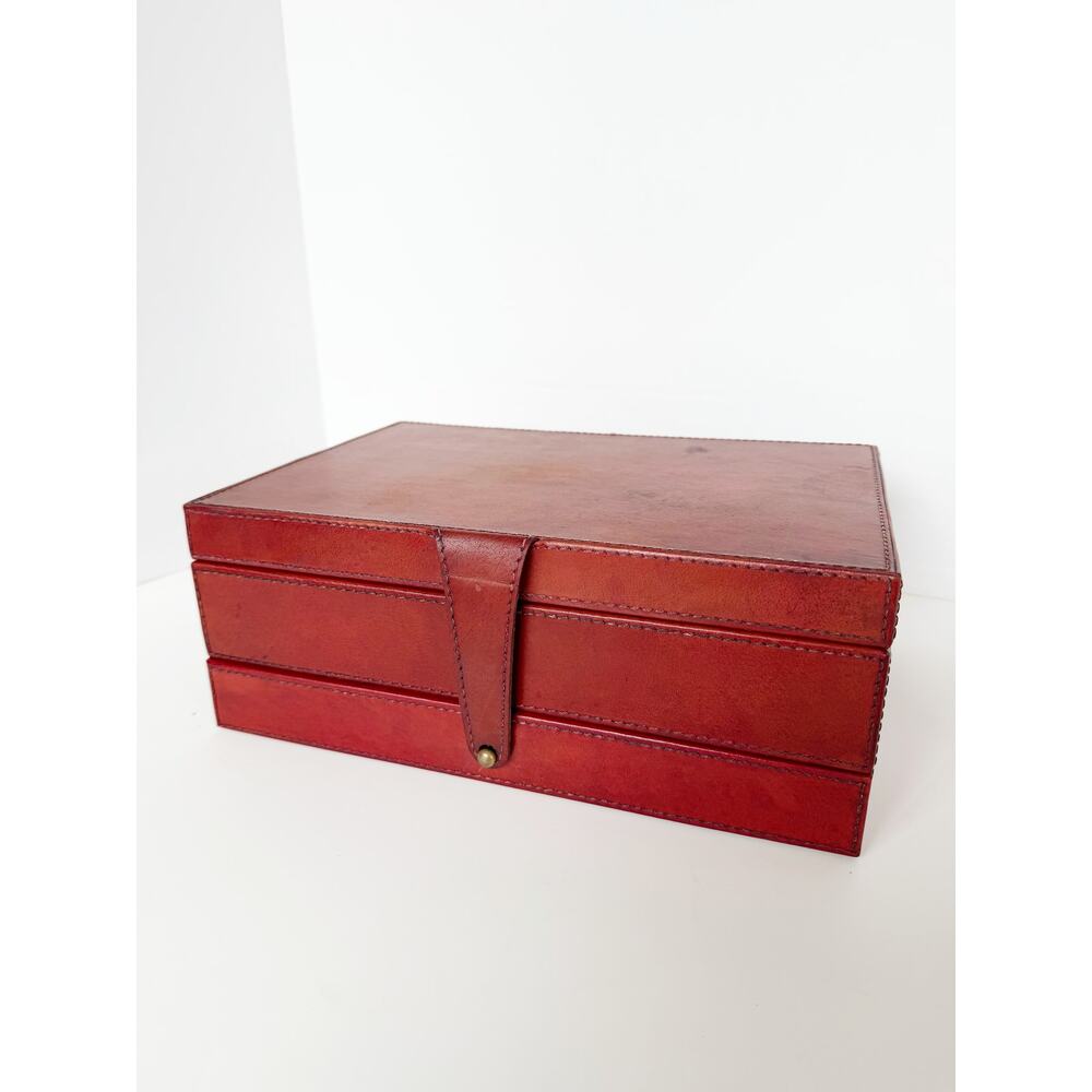 William Sheppe Leather Jewelry Box Case Brown Red Classic